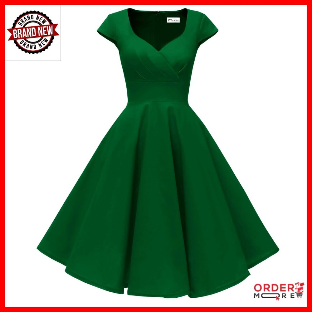 Vintage Cocktail Dress With Cap Sleeves Sweetheart Neckline Side Pockets